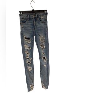 American Eagle next level stretch distressed Blue Denim Jeans size 00 short